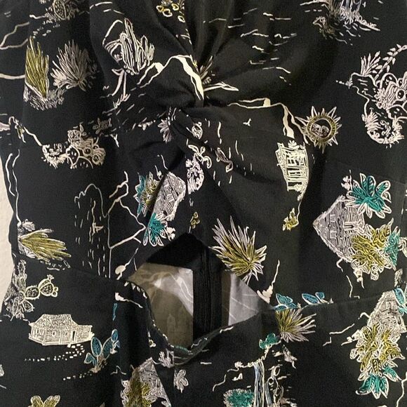 Zara Black Cut Out Tropical Island Print Black Romper Shorts - Picture 5 of 8